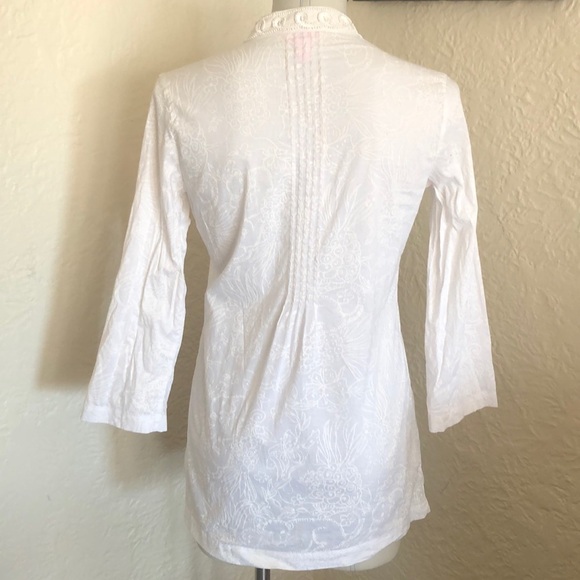 Lilly Pulitzer Sarasota White Beaded Pleated Patterned Tunic Top XS Blouse - Picture 4 of 16